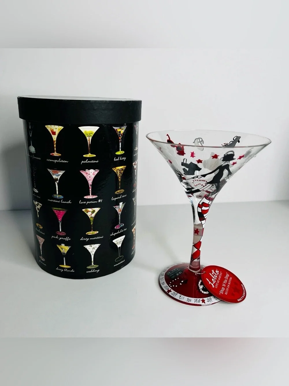 Lolita Shop Till You Drop Hand Painted Martini Glass with Box